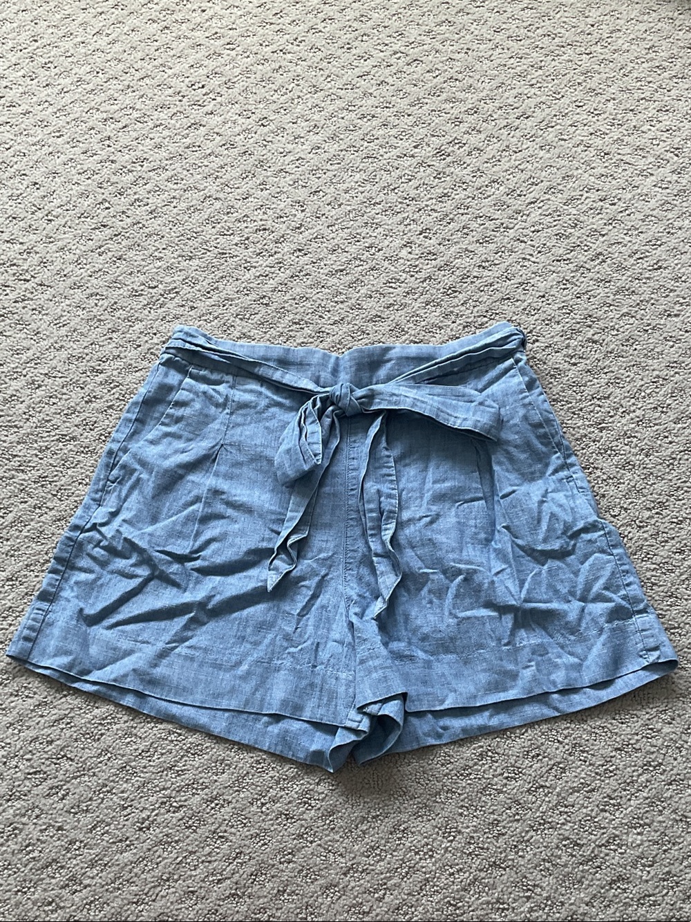 J. Crew Light Blue Tie-Waist High-Rise Linen-Blend Shorts 0550